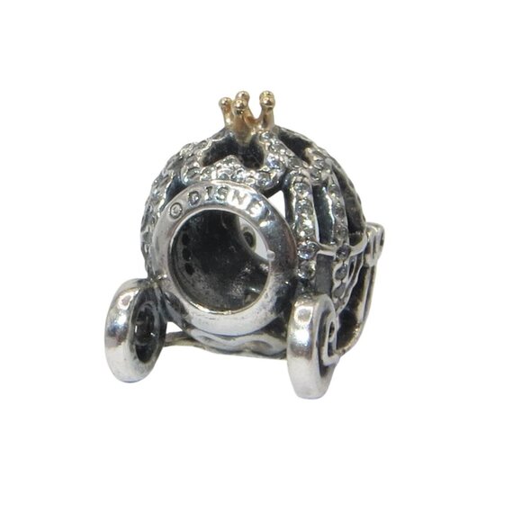 Pandora Disney Cinderella Pumpkin Coach 14k Gold CZ & SS .925 Charm 791573CZ - Picture 4 of 9